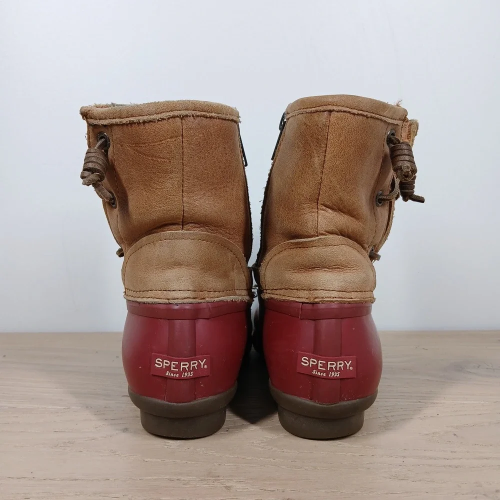 Sperry Waterproof Duck Boots Womens 6 M Red Brown Leather Lace Up Rain Boots